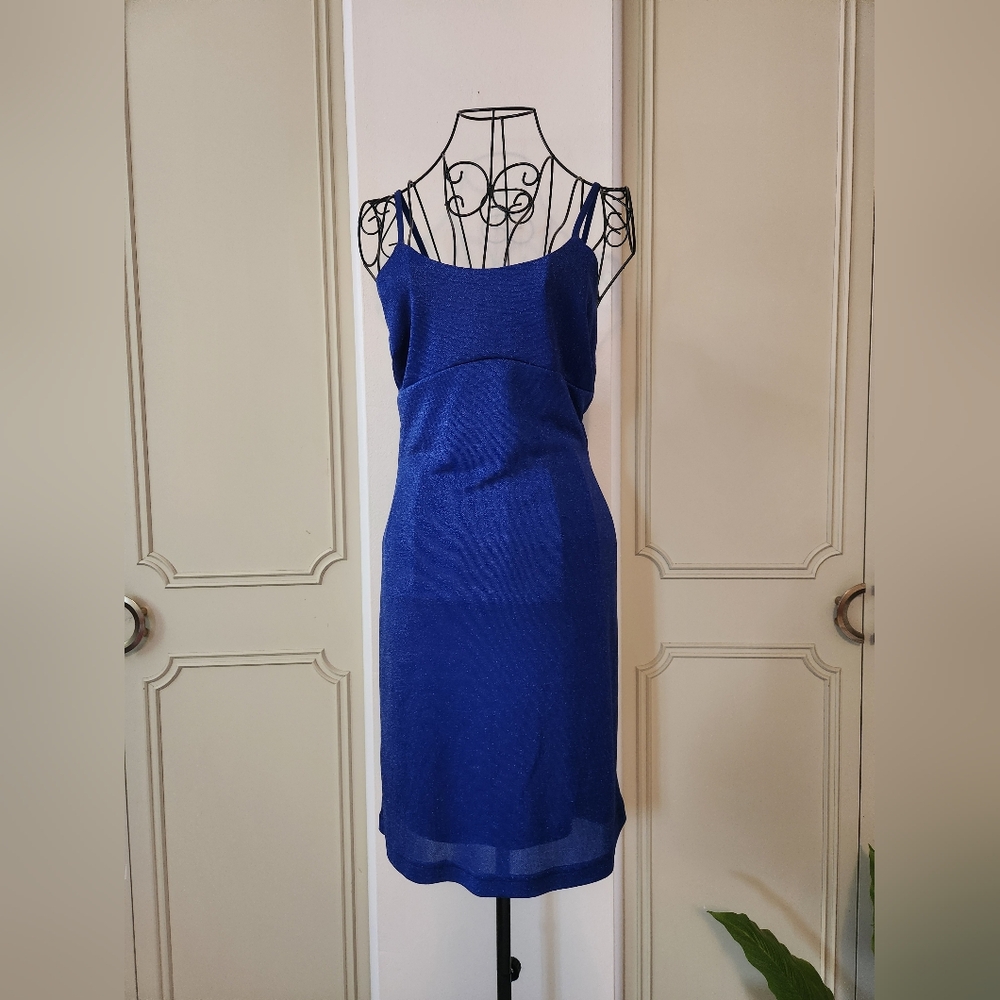 Juniors Y2k Cobalt Blue Shimmer Mini Dress 5.7.9.